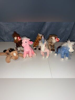 Vintage Retired Ty Beanie Babies Pegasus, Charmer, Frilly, Filly, Hoofer